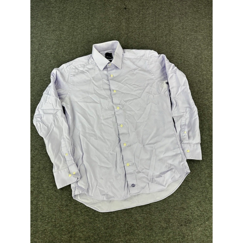 Mens David Donahue Dress Shirt 16 34/35 Purple Trim Fit Luxury Cotton Button Up
